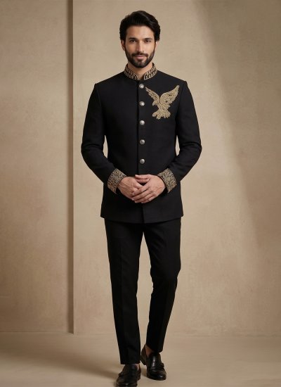 Black Handwork Jodhpuri Suit