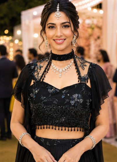 
                            Black Lycra Engagement Readymade Lehenga Choli