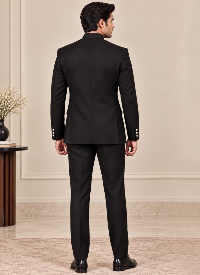 
                            Black Plain Terry Rayon Jodhpuri Suit