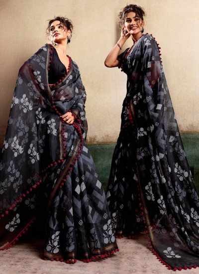 Black Printed Contemporary Saree