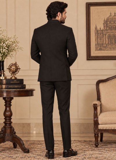 
                            Black Terry Rayon Embroidered Jodhpuri Suit