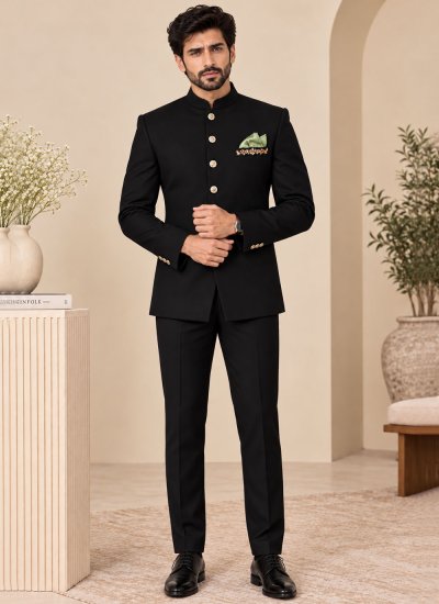 Black Terry Rayon Jodhpuri Suit