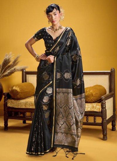 Black Weaving Satin Traditional Saree