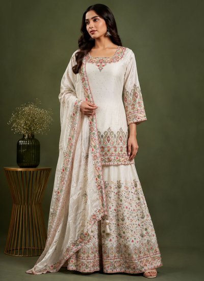 Blissful Cream Embroidered Palazzo Salwar Kameez