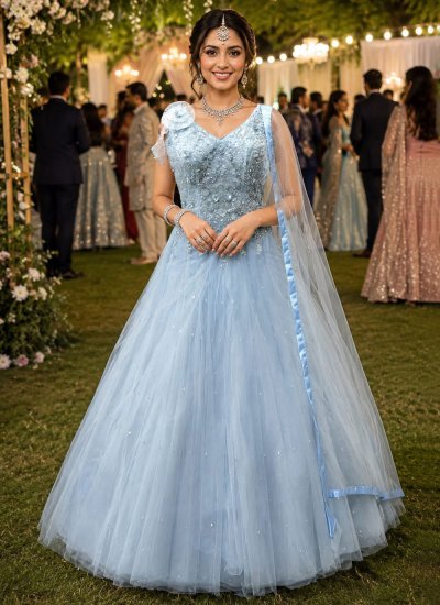 Aqua Blue Mehndi Gowns online shopping
