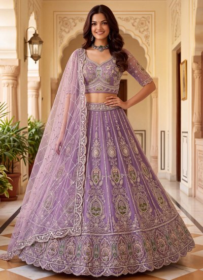 Blissful Net Thread Work Lavender Designer Lehenga Choli