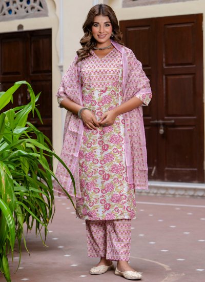 Blooming Purple Floral Print Blended Cotton Salwar Kameez