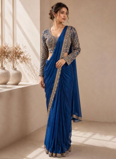 Blue Embroidered Party Classic Saree