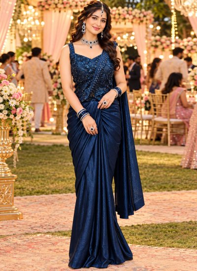 Blue Satin Contemporary Saree