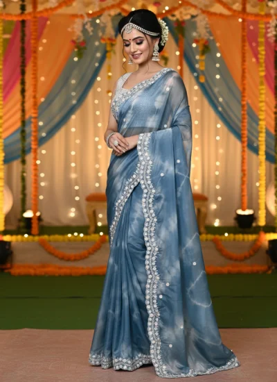Blue Silk Handwork Trendy Saree