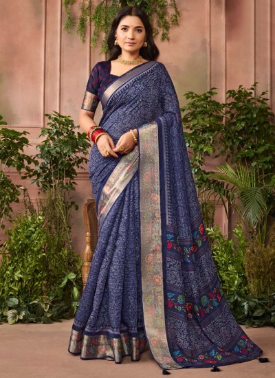 Blue Silk Printed Saree