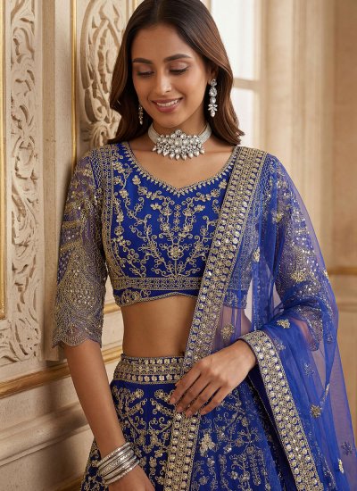 
                            Brilliant Blue Embroidered Lehenga Choli