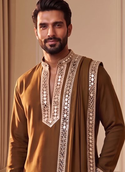 
                            Brown Ceremonial Lachka Kurta Pyjama