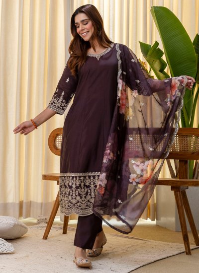 Brown Embroidered Party Salwar Suit