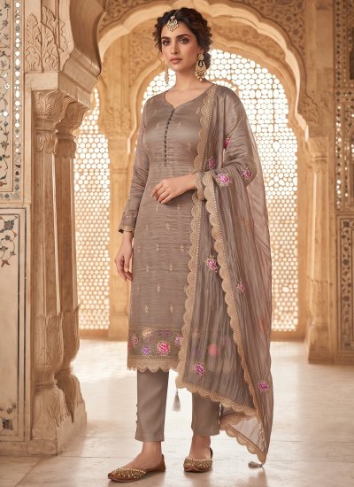 Brown Embroidered Salwar Kameez