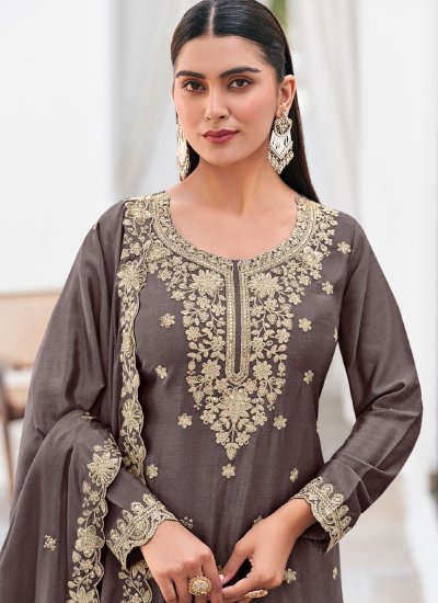 
                            Brown Party Chinon Palazzo Salwar Kameez
