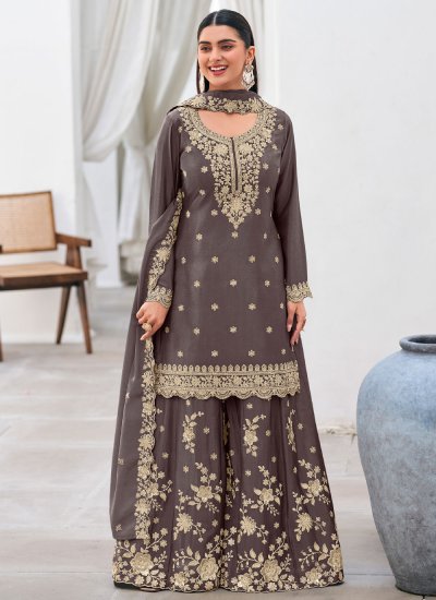 Brown Party Chinon Palazzo Salwar Kameez