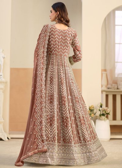 
                            Brown Resham Faux Georgette Salwar Kameez
