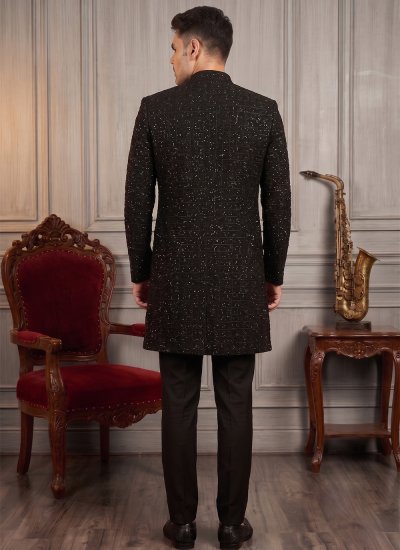 
                            Buttons Velvet Indo Western in Black Colour