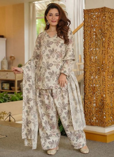 Capricious Cotton Silk Cream Patiala Salwar Kameez