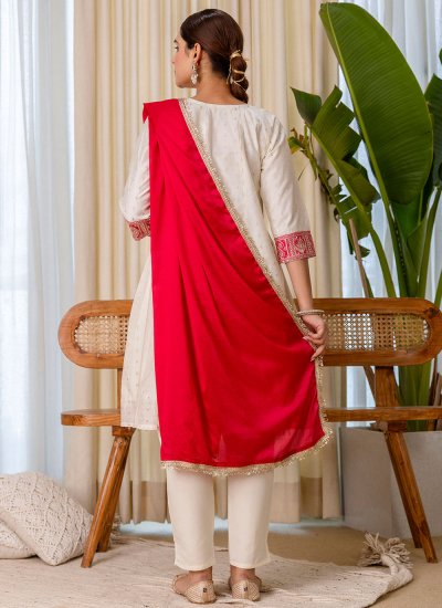 
                            Catchy Cream Embroidered Pant Style Suit