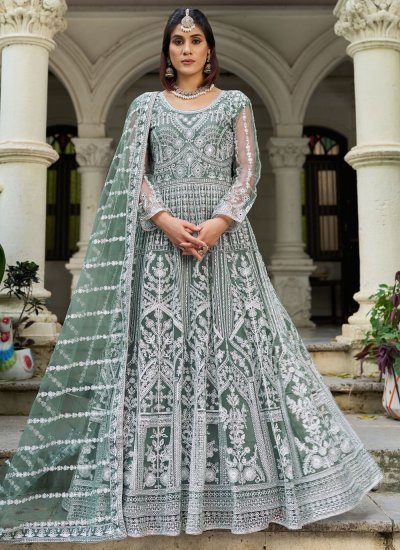 green dress with flower embroidery Pakistani Sea Green Bridal Lehenga Dress Online for Bride – BridalLehenga main image 1