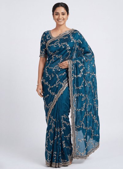 Charismatic Chiffon Teal Classic Saree