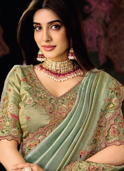 
                            Cherubic Sea Green Silk Contemporary Saree