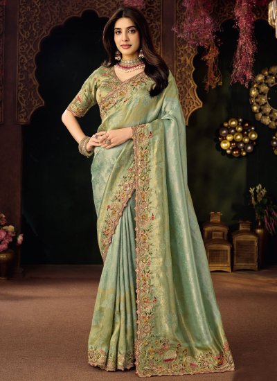 Cherubic Sea Green Silk Contemporary Saree