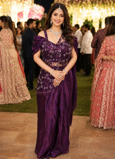 Chic Fandy Purple Embroidered Trendy Saree