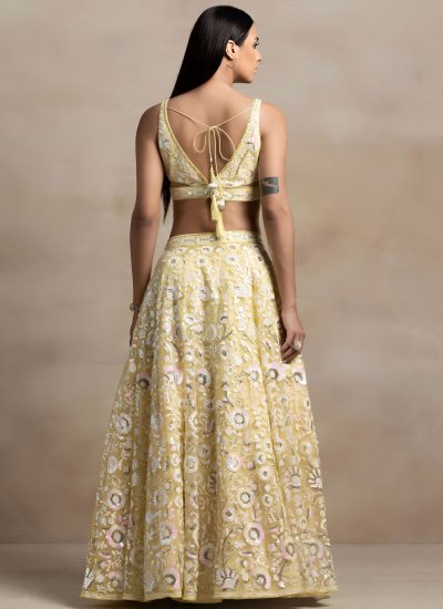 
                            Chic Sequins Yellow Net Lehenga Choli