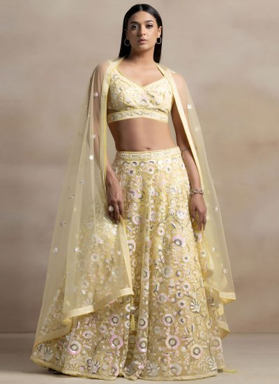 Chic Sequins Yellow Net Lehenga Choli