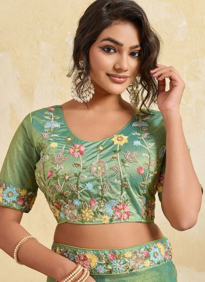 
                            Chiffon Sea Green Embroidered Contemporary Saree