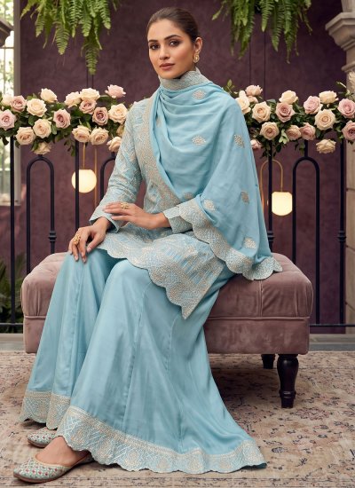 
                            Chinon Aqua Blue Palazzo Salwar Kameez