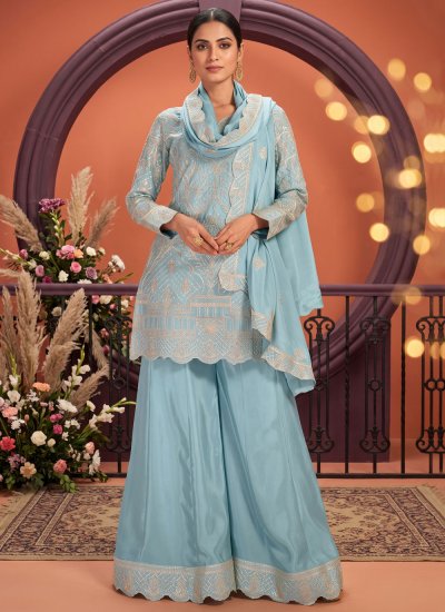 Chinon Aqua Blue Palazzo Salwar Kameez
