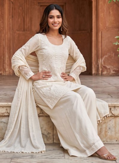 
                            Chinon Beads Cream Salwar Kameez