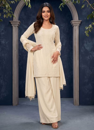 Chinon Beads Cream Salwar Kameez