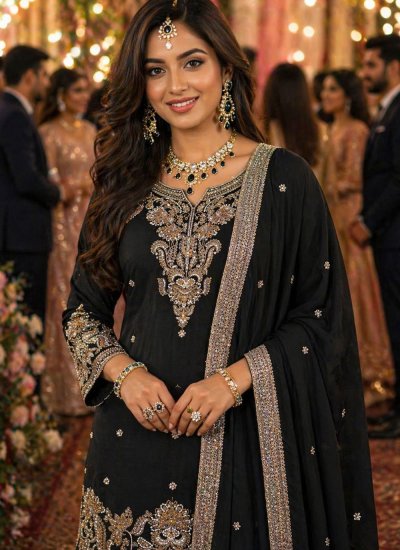 
                            Chinon Black Embroidered Salwar Kameez