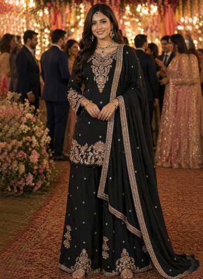 Chinon Black Embroidered Salwar Kameez