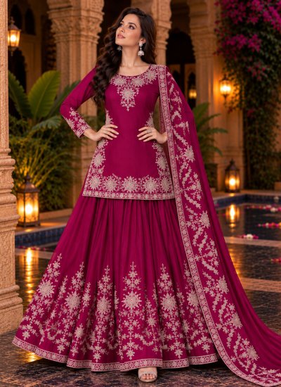 Chinon Designer Lehenga Choli in Rani Colour