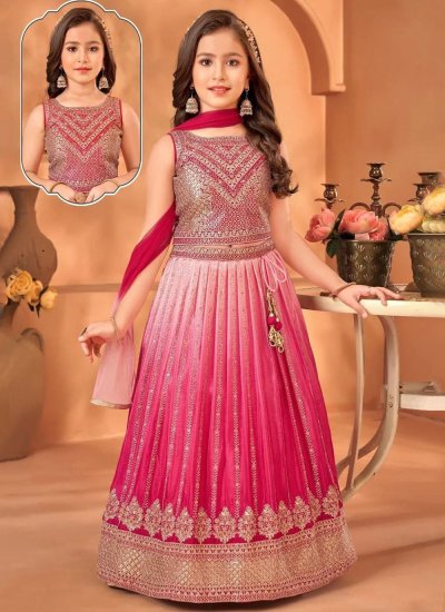 Chinon Embroidered Pink Lehenga Choli