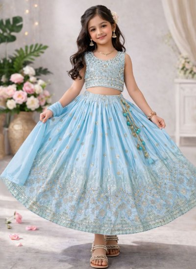 Chinon Lehenga Choli in Aqua Blue Colour