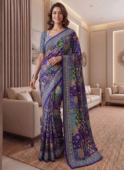 Chinon Multi Colour Traditional Saree