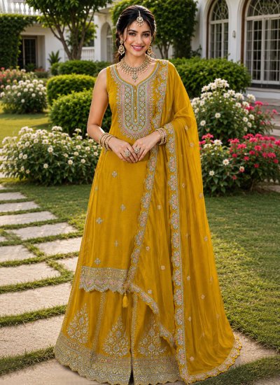 Chinon Mustard Embroidered Palazzo Salwar Kameez