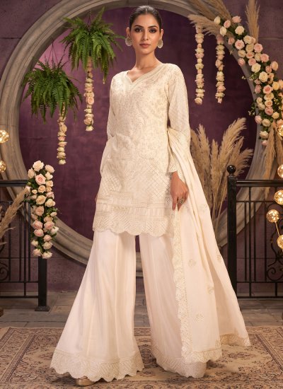 Chinon Off White Salwar Kameez
