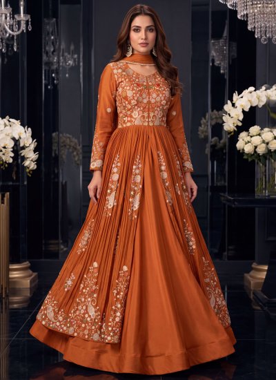 
                            Chinon Orange Lehenga Choli