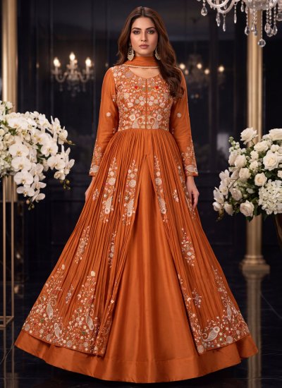 Chinon Orange Lehenga Choli
