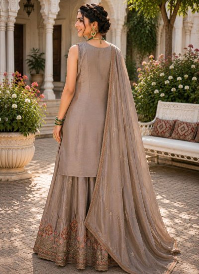 
                            Chinon Palazzo Salwar Kameez in Beige Colour
