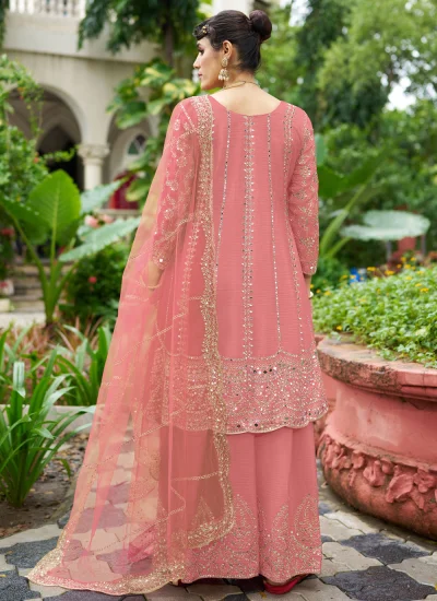 
                            Chinon Pink Palazzo Salwar Kameez
