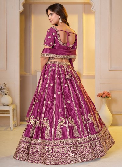 
                            Chinon Pink Zari Designer Lehenga Choli
